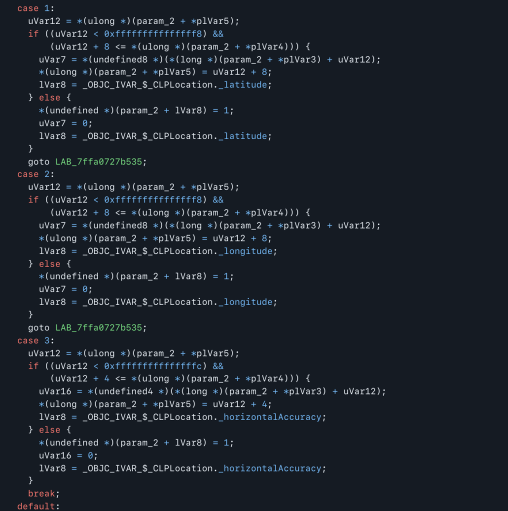 Screenshot of decompiled C for wloc protobuf