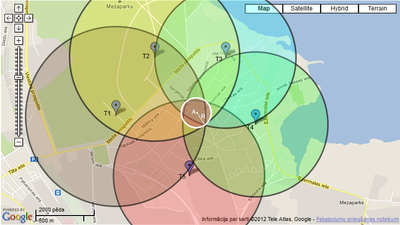 Trilateration algorithm for n points